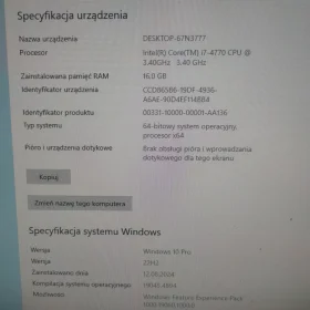 Używany komputer 16GB, Intel 7, Win 10, RX580 8GB